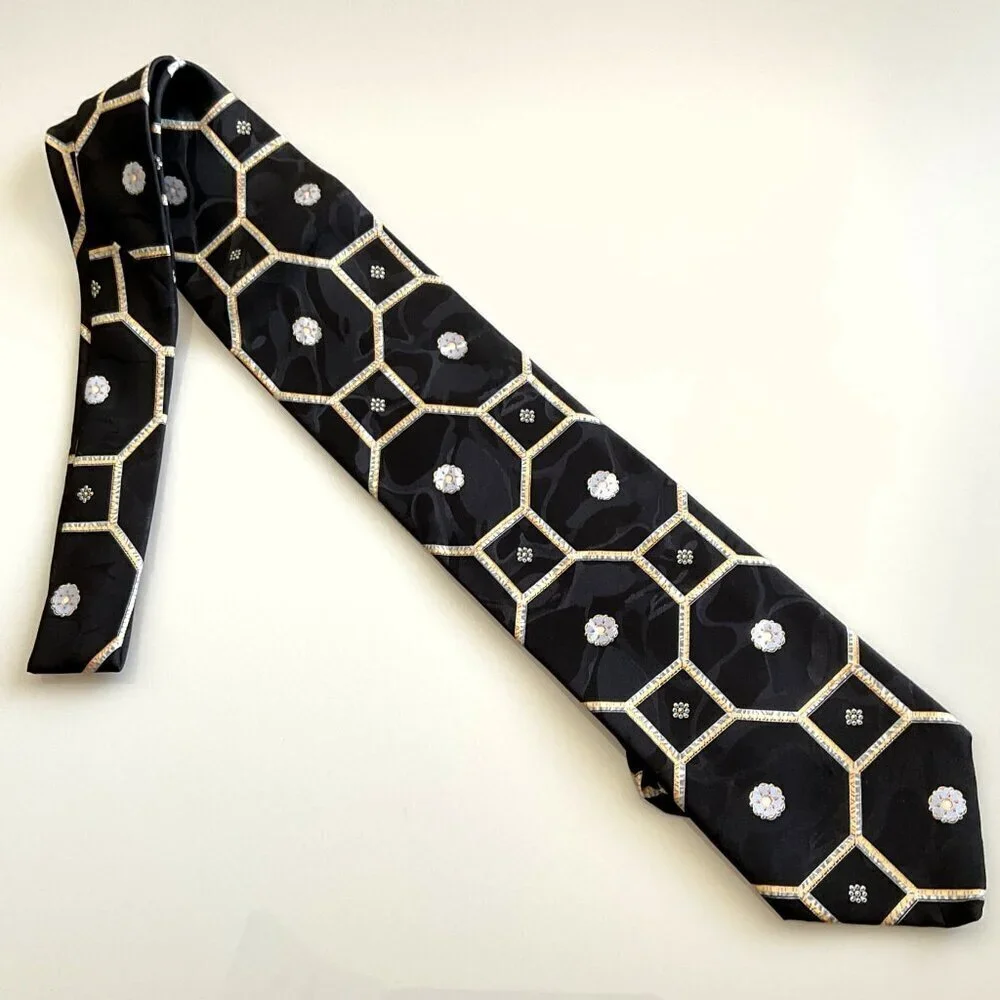 VINTAGE Brioni Silk Necktie Neiman Marcus Hexagon Medallion Geometric Italy Box